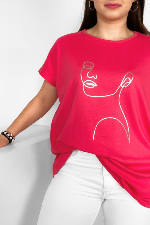 Nietoperz T-shirt damski plus size w kolorze arbuzowym srebrny line art kobieta Nuvian 1