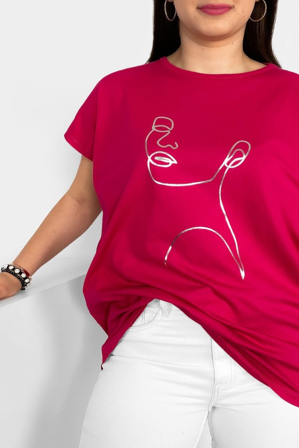 Nietoperz T-shirt damski plus size w kolorze wiśniowym srebrny line art kobieta Nuvian 1