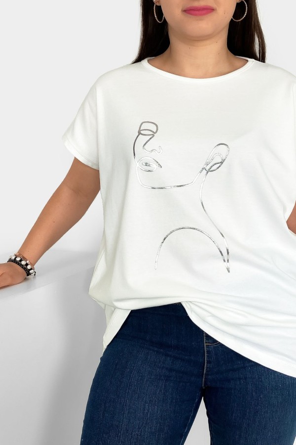 Nietoperz T-shirt damski plus size w kolorze ecru srebrny line art kobieta Nuvian 1