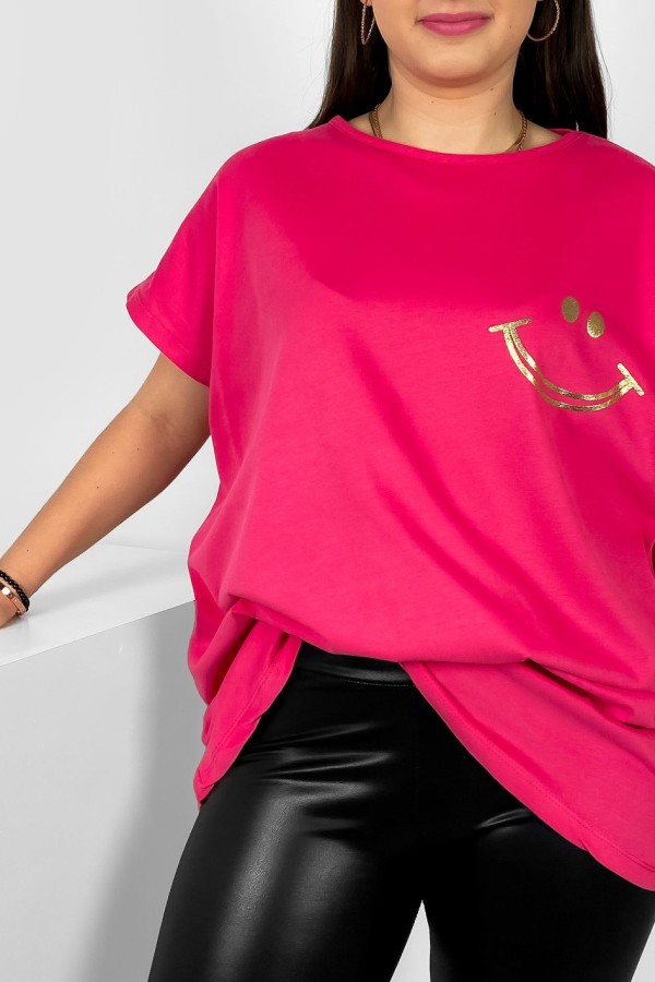 Nietoperz T-shirt damski plus size w kolorze różowym złoty nadruk uśmiech Kerry 1