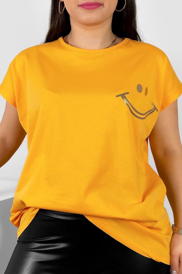 Nietoperz T-shirt damski plus size w kolorze jasny pomarańczowy złoty nadruk uśmiech Kerry