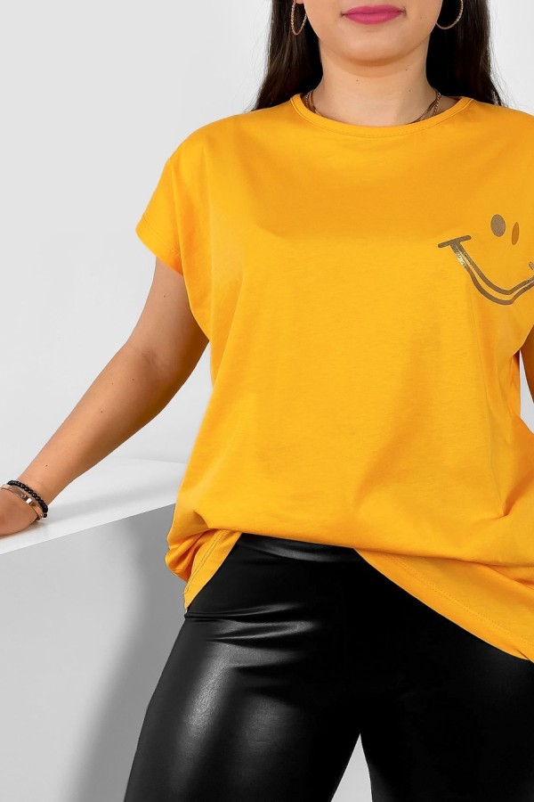 Nietoperz T-shirt damski plus size w kolorze jasny pomarańczowy złoty nadruk uśmiech Kerry 1