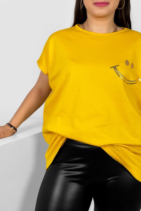 Nietoperz T-shirt damski plus size w kolorze miodowym złoty nadruk uśmiech Kerry 1