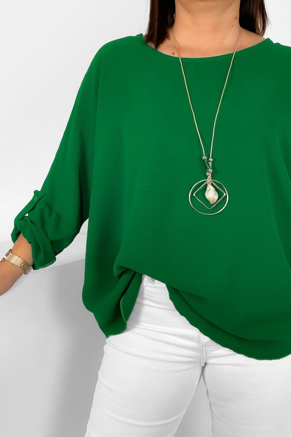 Duża koszula bluzka w kolorze zielonym oversize podpinany rękaw z naszyjnikiem Anne 2