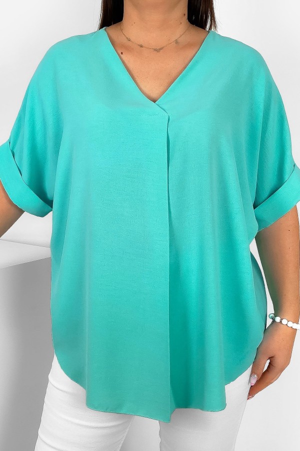 Elegancka bluzka oversize koszula w kolorze miętowym stójka Asha