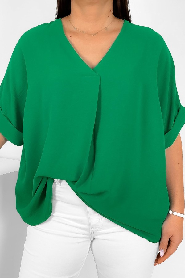 Elegancka bluzka oversize koszula w kolorze zielonym stójka Asha
