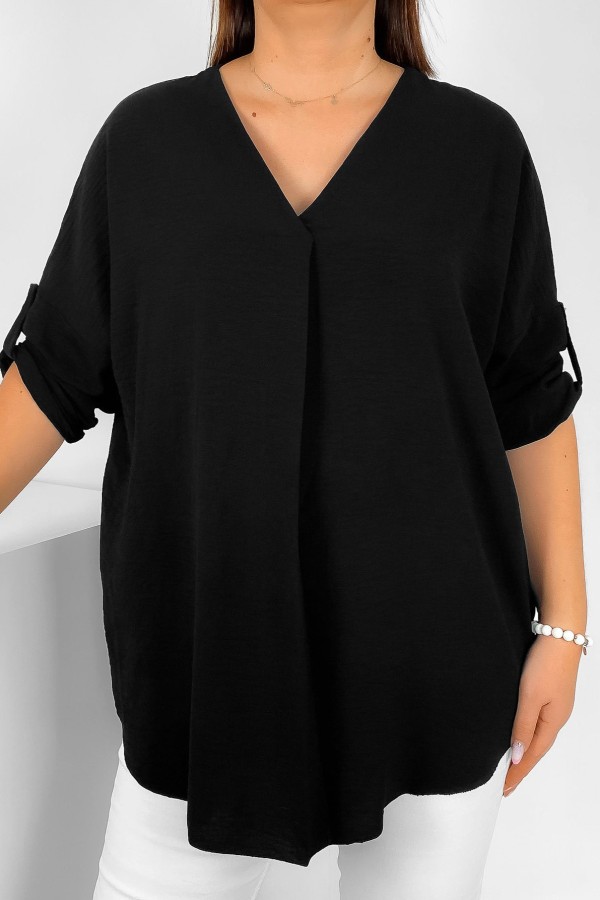 Elegancka bluzka oversize koszula w kolorze czarnym podpinany rękaw Klee