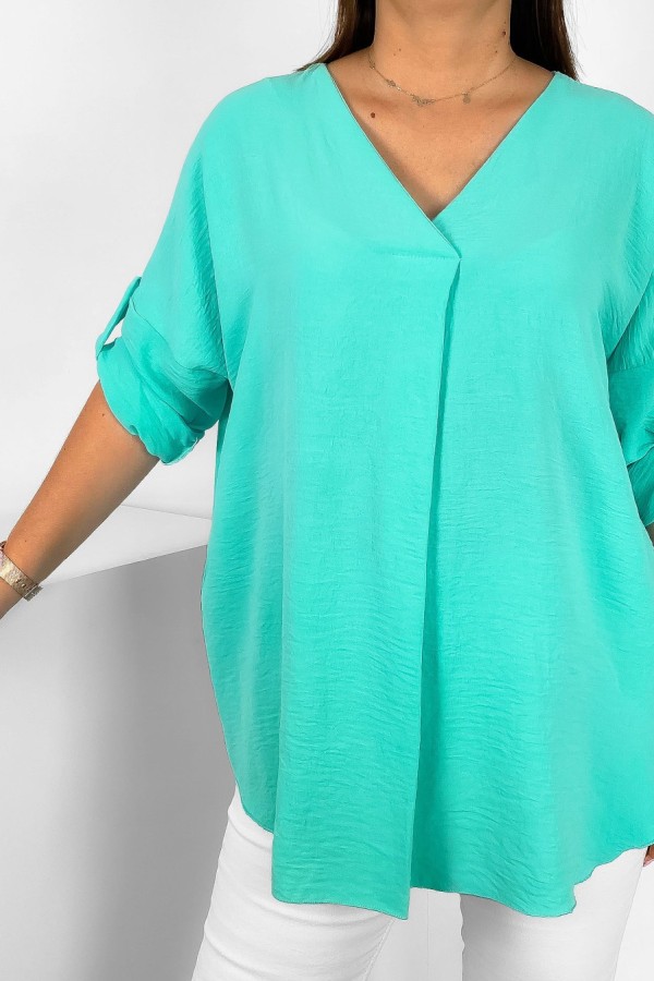Elegancka bluzka oversize koszula w kolorze miętowym podpinany rękaw Klee 1