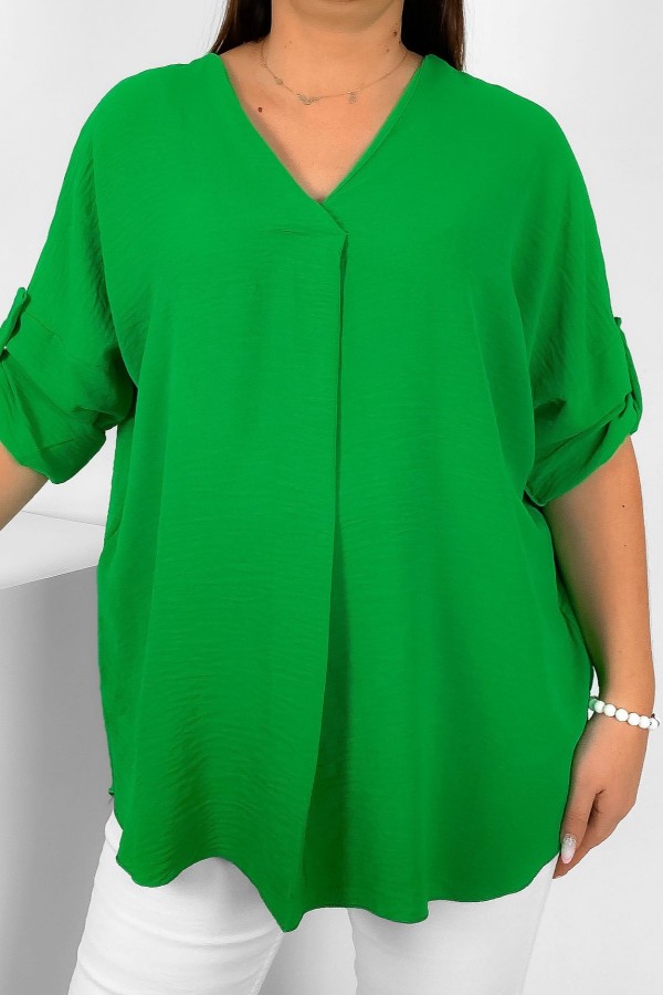 Elegancka bluzka oversize koszula w kolorze zielonym podpinany rękaw Klee