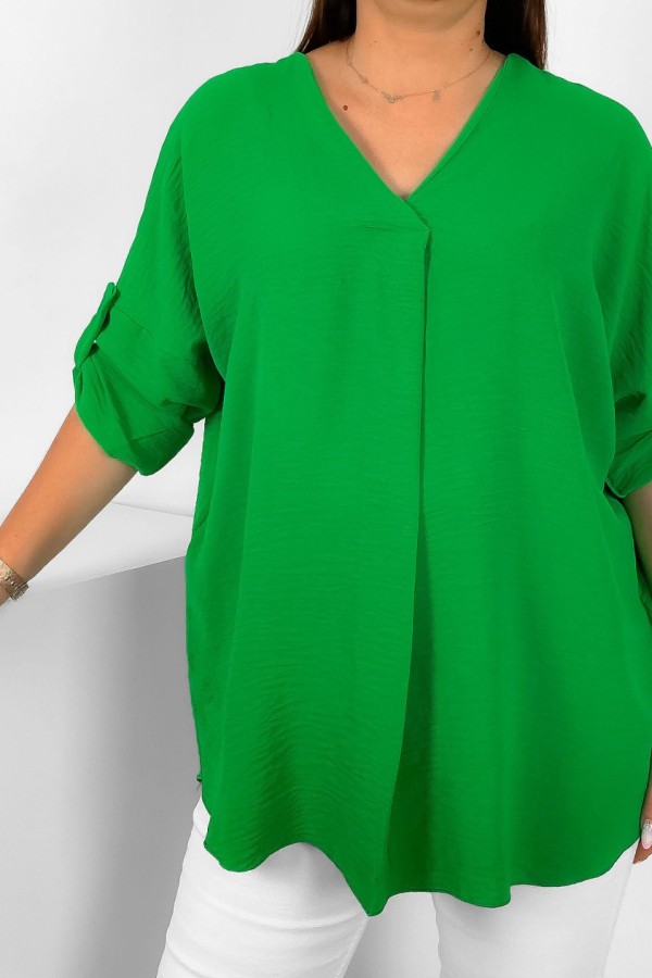 Elegancka bluzka oversize koszula w kolorze zielonym podpinany rękaw Klee 1
