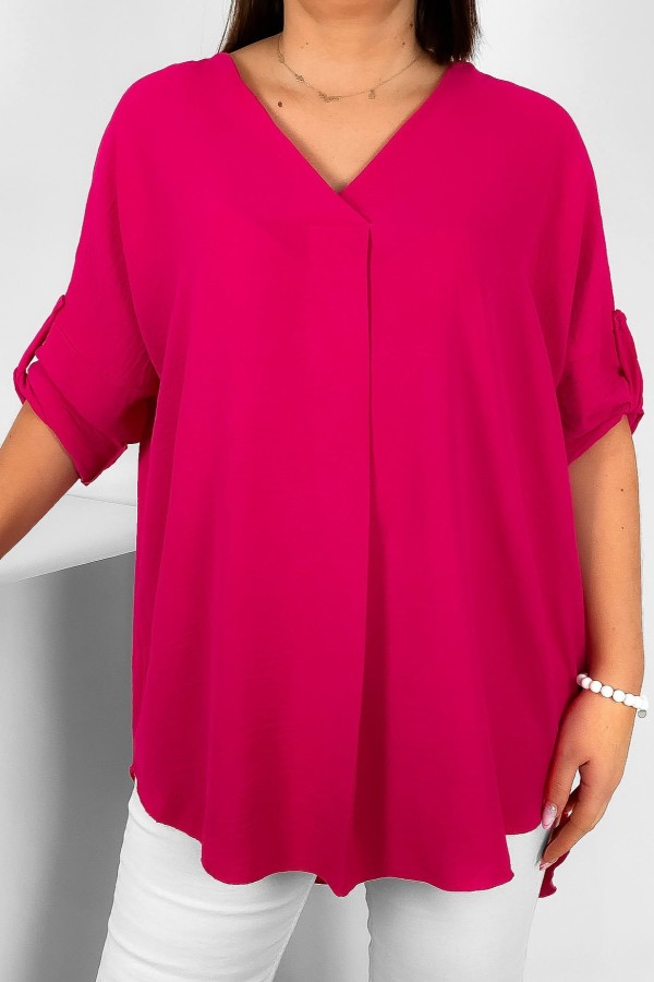 Elegancka bluzka oversize koszula w kolorze fuksji podpinany rękaw Klee