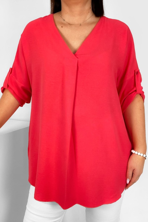 Elegancka bluzka oversize koszula w kolorze koralowym podpinany rękaw Klee