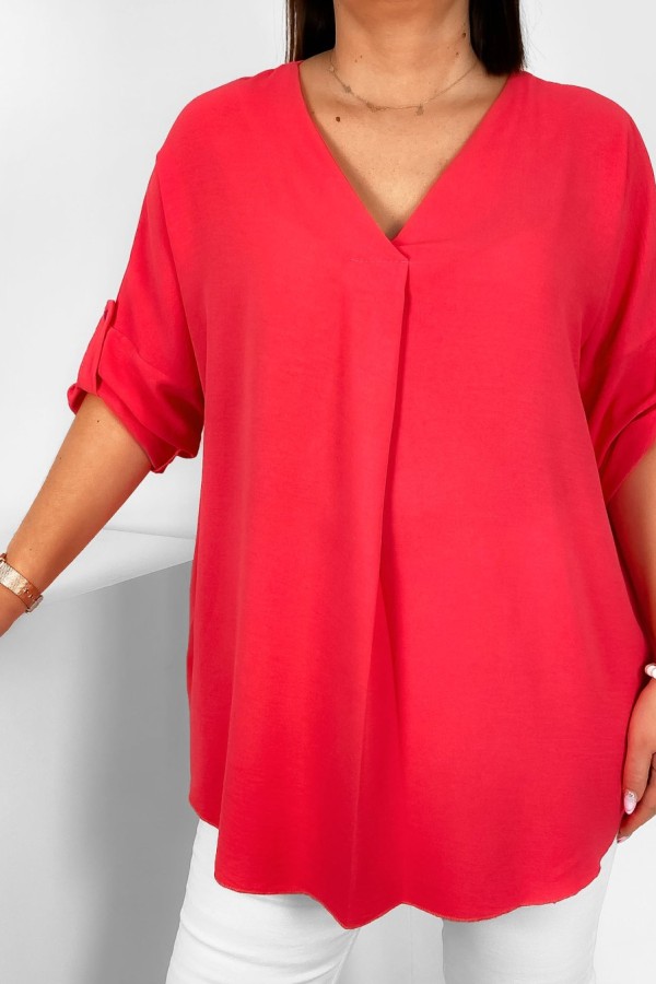 Elegancka bluzka oversize koszula w kolorze koralowym podpinany rękaw Klee 1