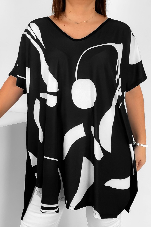 Tunika damska plus size nietoperz multikolor biały abstrakcyjny wzór Emilly