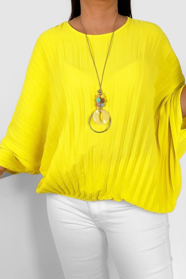 Mega oversize plisowana bluzka z gumką żółta z naszyjnikiem Iruna 2