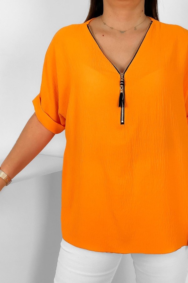 Elegancka bluzka koszula krótki rękaw w kolorze pomarańczowym dekolt zamek ZIP STEFANA 1