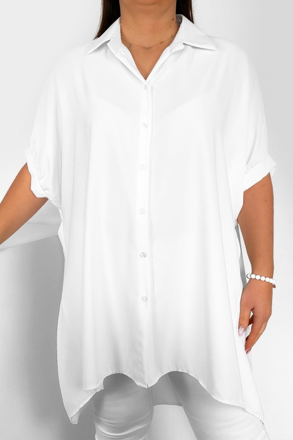 Koszula tunika plus size w kolorze białym oversize dłuższy tył guziki LEONA