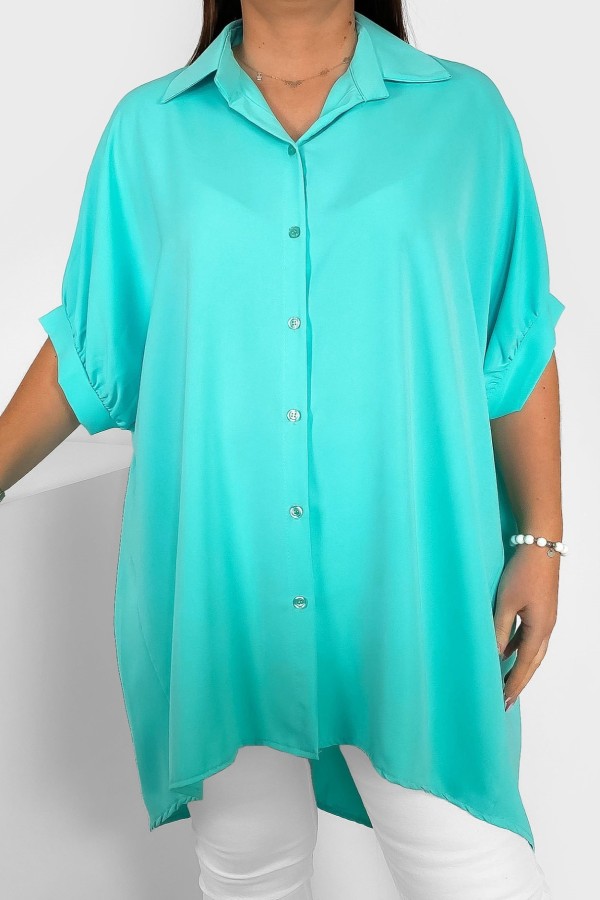 Koszula tunika plus size w kolorze miętowym oversize dłuższy tył guziki LEONA