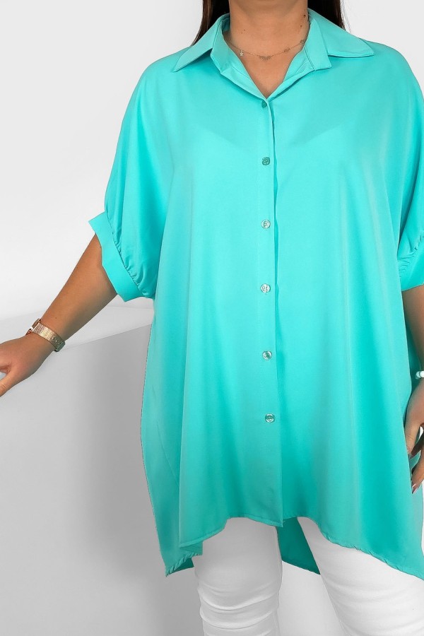 Koszula tunika plus size w kolorze miętowym oversize dłuższy tył guziki LEONA 1