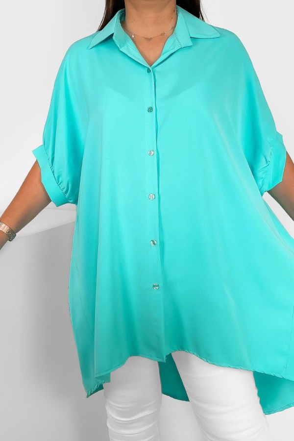 Koszula tunika plus size w kolorze miętowym oversize dłuższy tył guziki LEONA 2