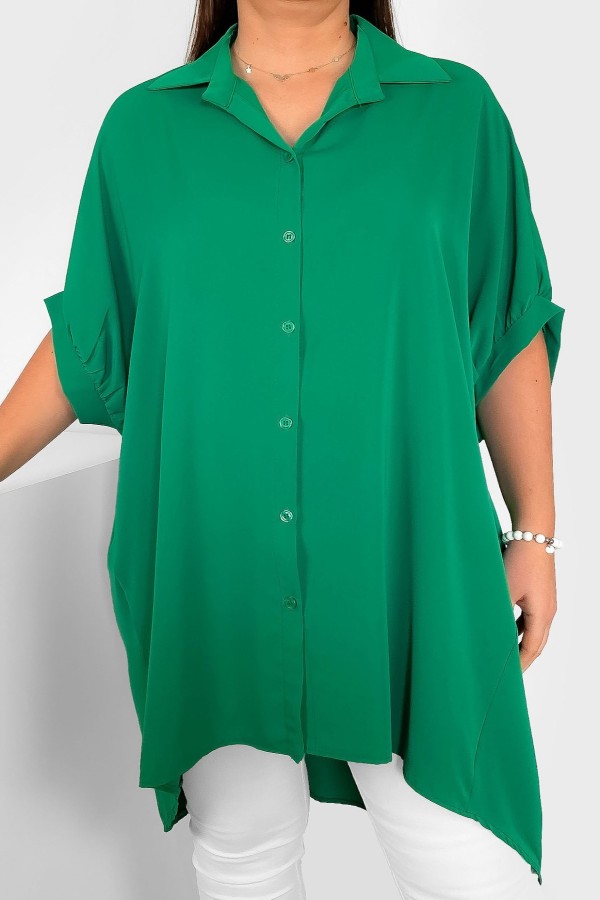 Koszula tunika plus size w kolorze zielonym oversize dłuższy tył guziki LEONA