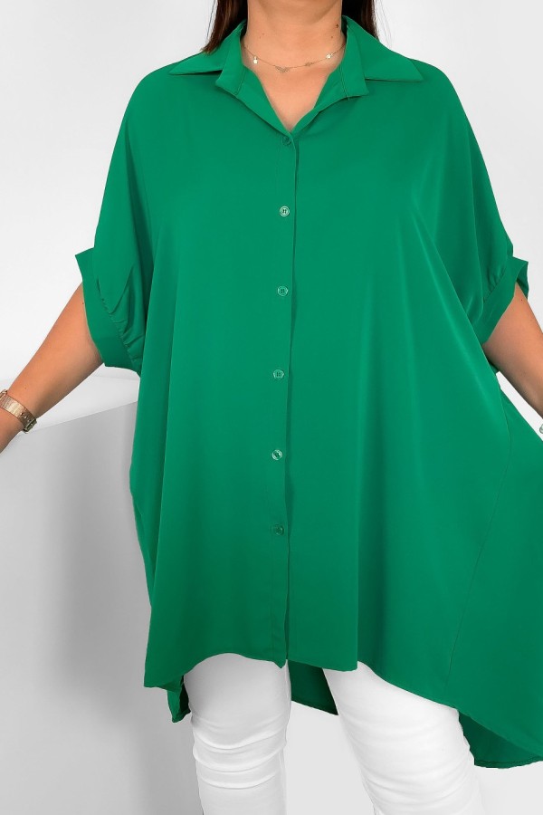 Koszula tunika plus size w kolorze zielonym oversize dłuższy tył guziki LEONA 2