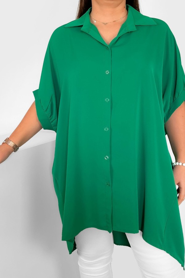 Koszula tunika plus size w kolorze zielonym oversize dłuższy tył guziki LEONA 1
