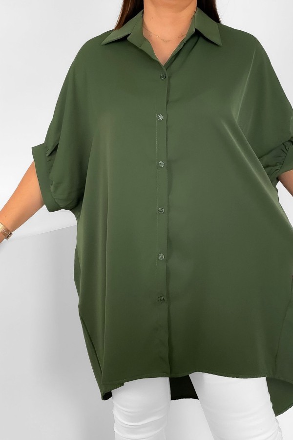 Koszula tunika plus size w kolorze khaki dłuższy tył guziki LEONA 2