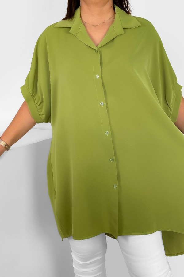 Koszula tunika plus size w kolorze oliwkowym oversize dłuższy tył guziki LEONA 2