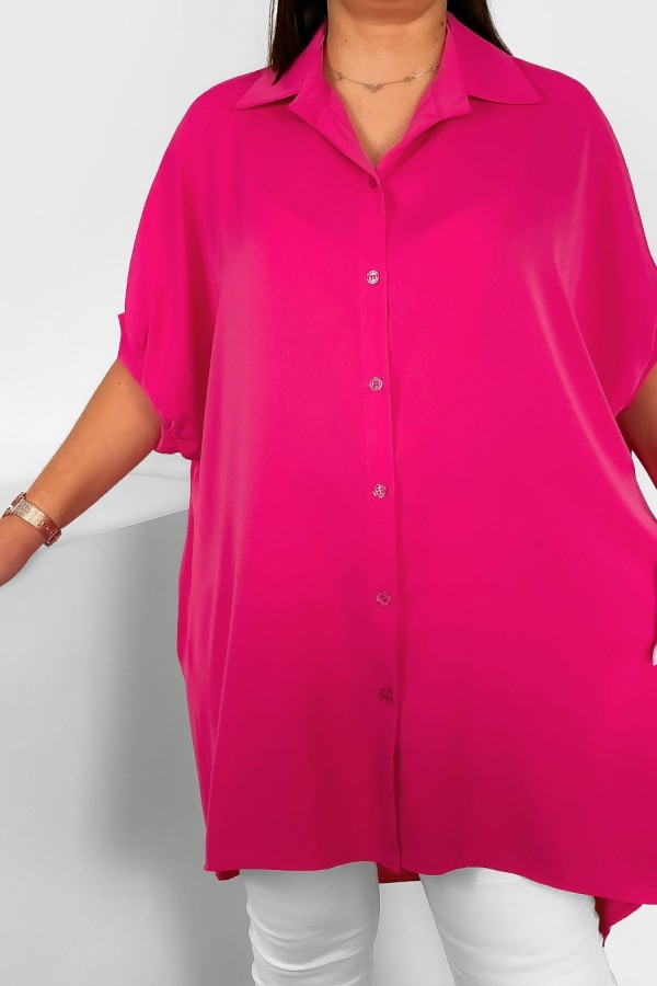 Koszula tunika plus size w kolorze różowym oversize dłuższy tył guziki LEONA 2