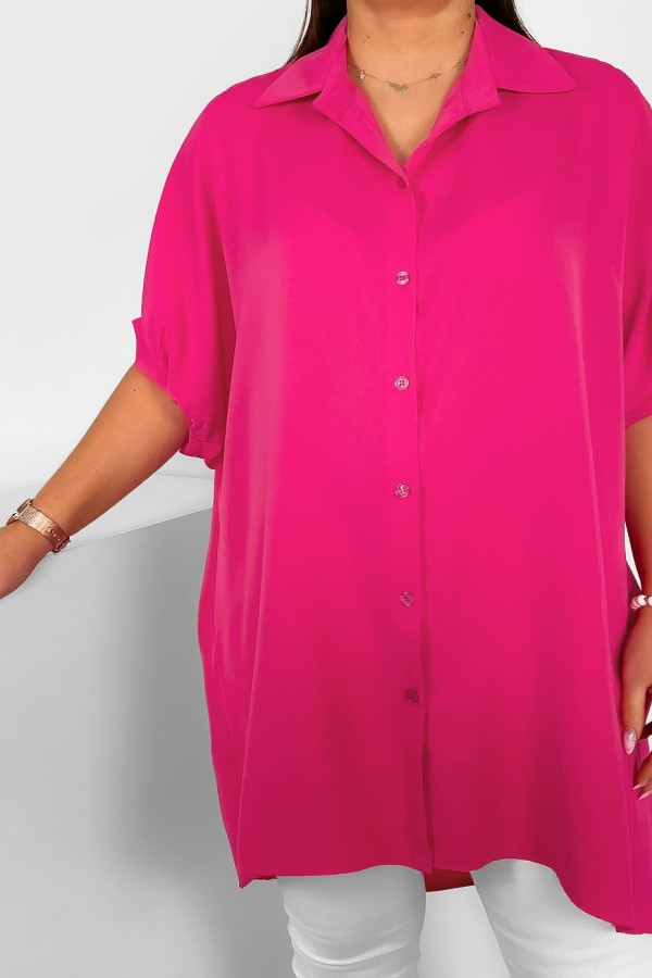 Koszula tunika plus size w kolorze różowym oversize dłuższy tył guziki LEONA 1