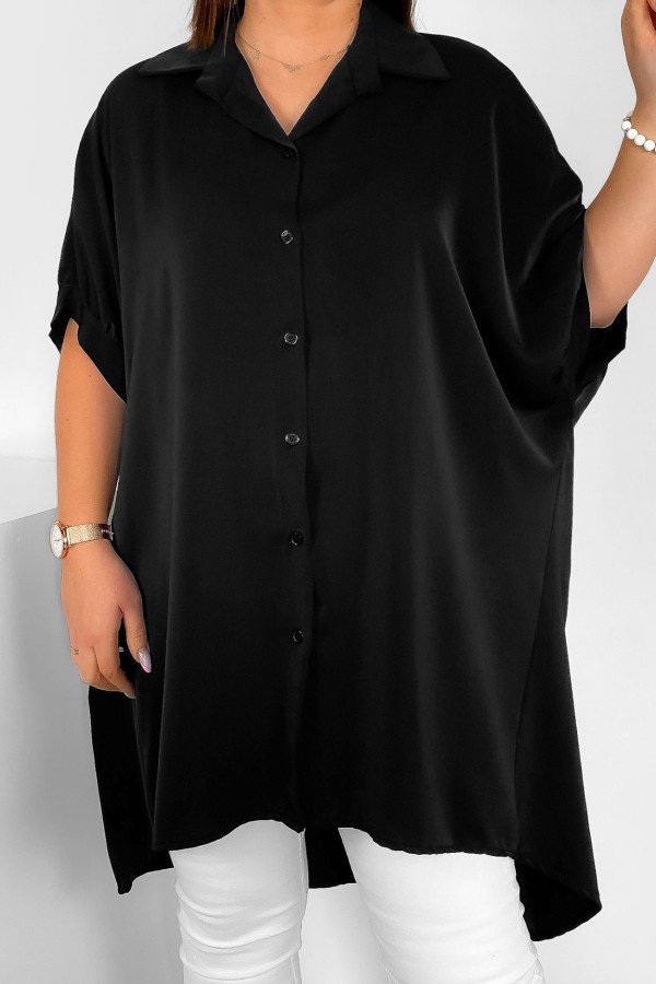 Koszula tunika plus size w kolorze czarnym oversize dłuższy tył guziki LEONA