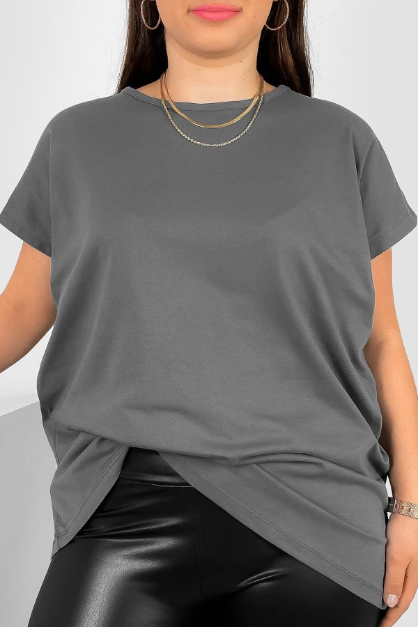 Nietoperz gładki T-shirt damski plus size w kolorze grafitowym Bessy