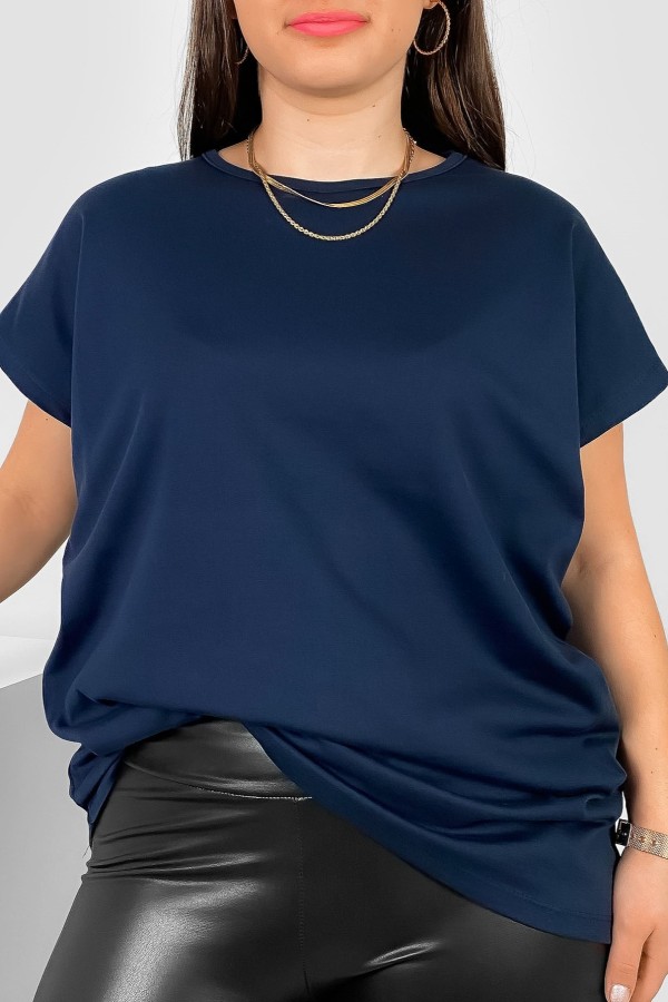 Nietoperz gładki T-shirt damski plus size w kolorze granatowym Bessy