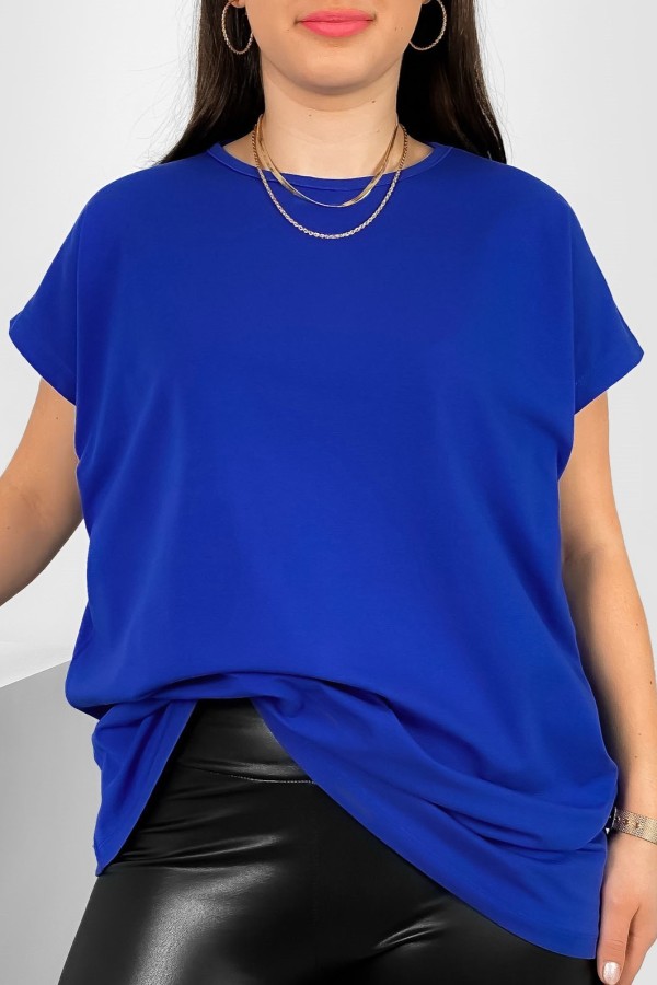 Nietoperz gładki T-shirt damski plus size w kolorze chabrowym Bessy 2