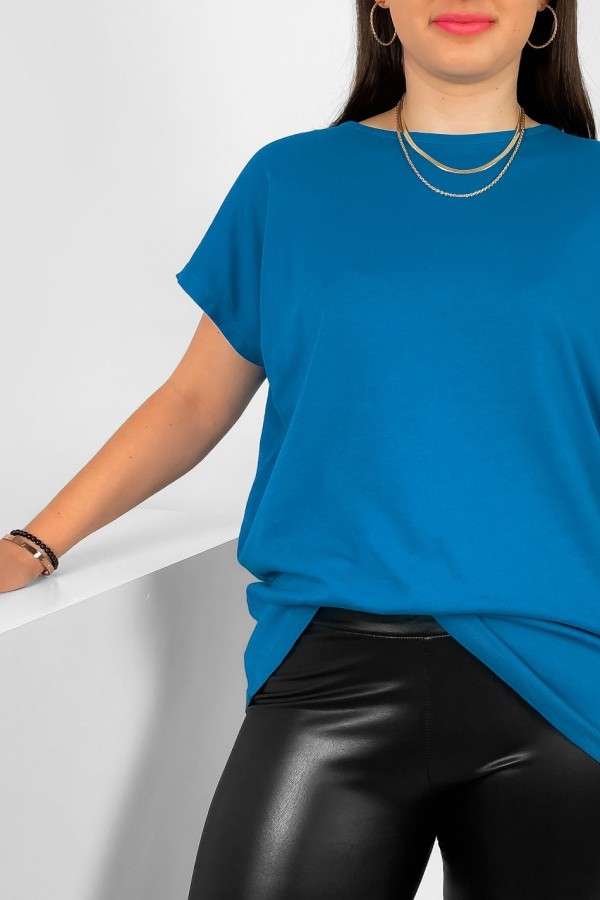 Nietoperz gładki T-shirt damski plus size w kolorze pawi niebieski Bessy 1