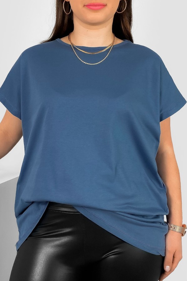 Nietoperz gładki T-shirt damski plus size w kolorze denim Bessy
