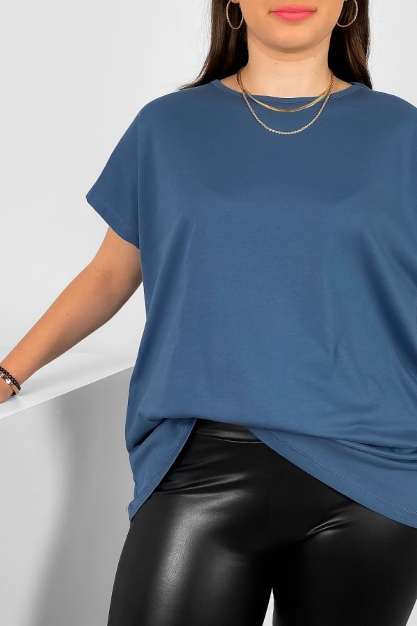 Nietoperz gładki T-shirt damski plus size w kolorze denim Bessy 1