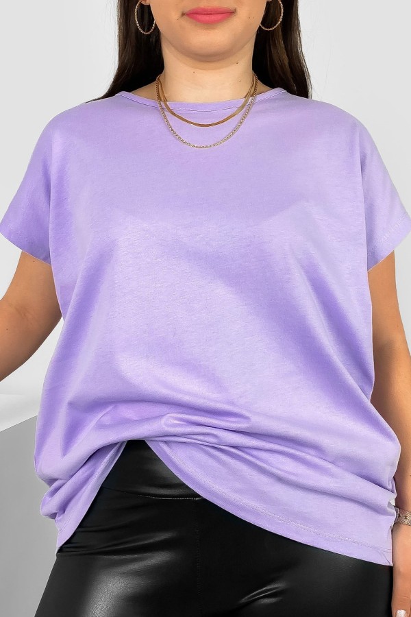 Nietoperz gładki T-shirt damski plus size w kolorze lila fiolet Bessy