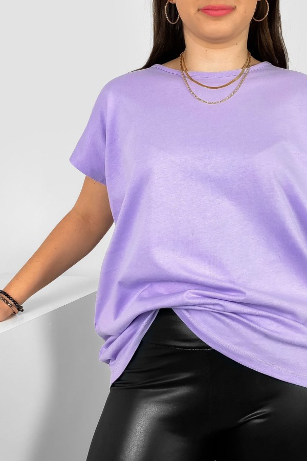 Nietoperz gładki T-shirt damski plus size w kolorze lila fiolet Bessy 1