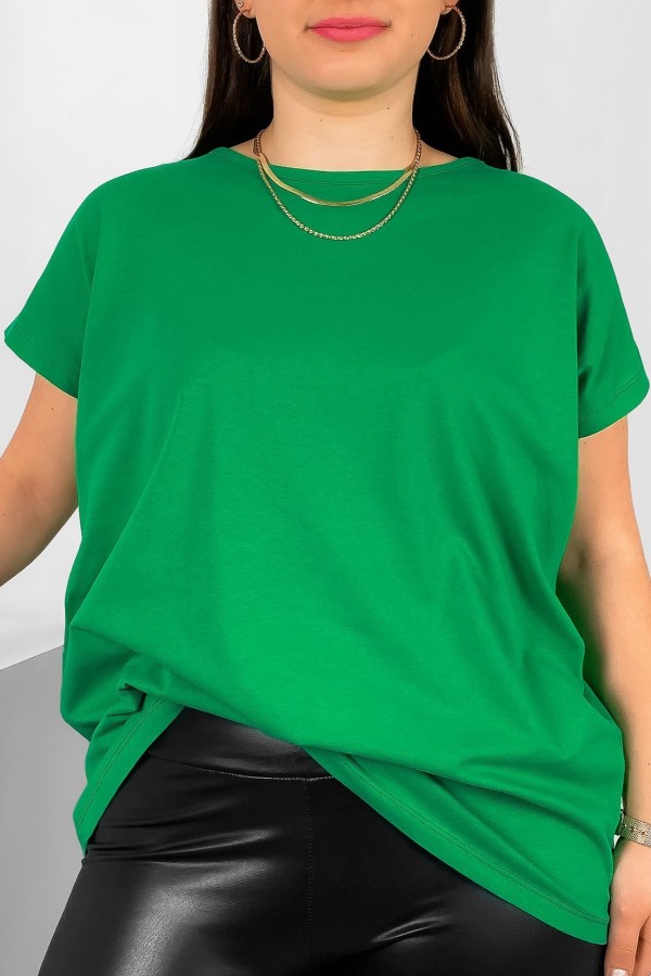Nietoperz gładki T-shirt damski plus size w kolorze zielonym Bessy