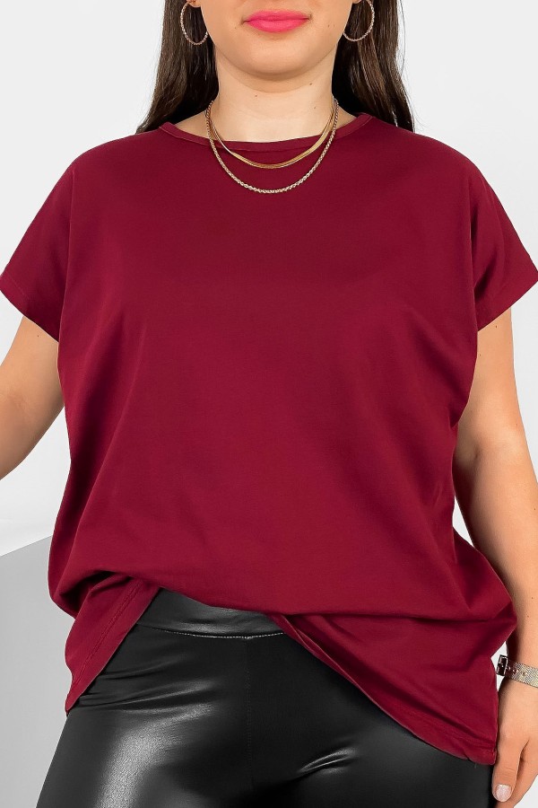 Nietoperz gładki T-shirt damski plus size w kolorze bordowym Bessy 2