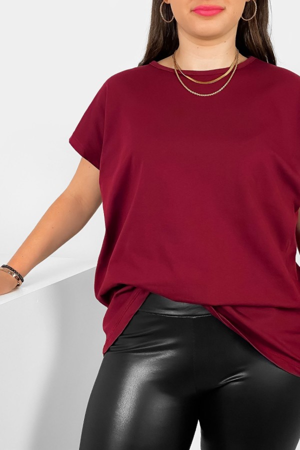 Nietoperz gładki T-shirt damski plus size w kolorze bordowym Bessy 1