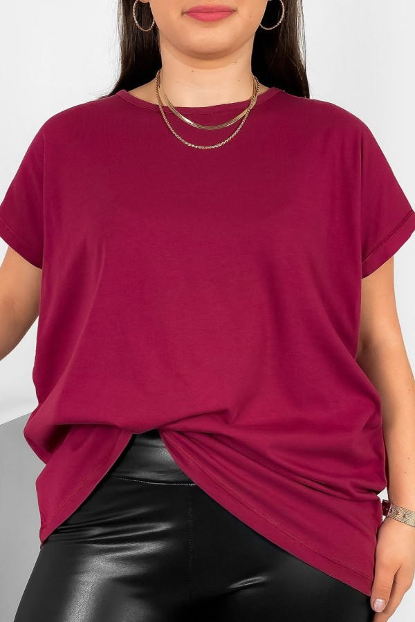 Nietoperz gładki T-shirt damski plus size w kolorze rubinowym Bessy