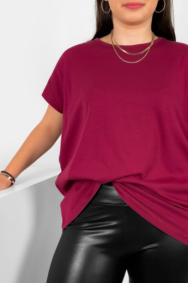 Nietoperz gładki T-shirt damski plus size w kolorze rubinowym Bessy 1