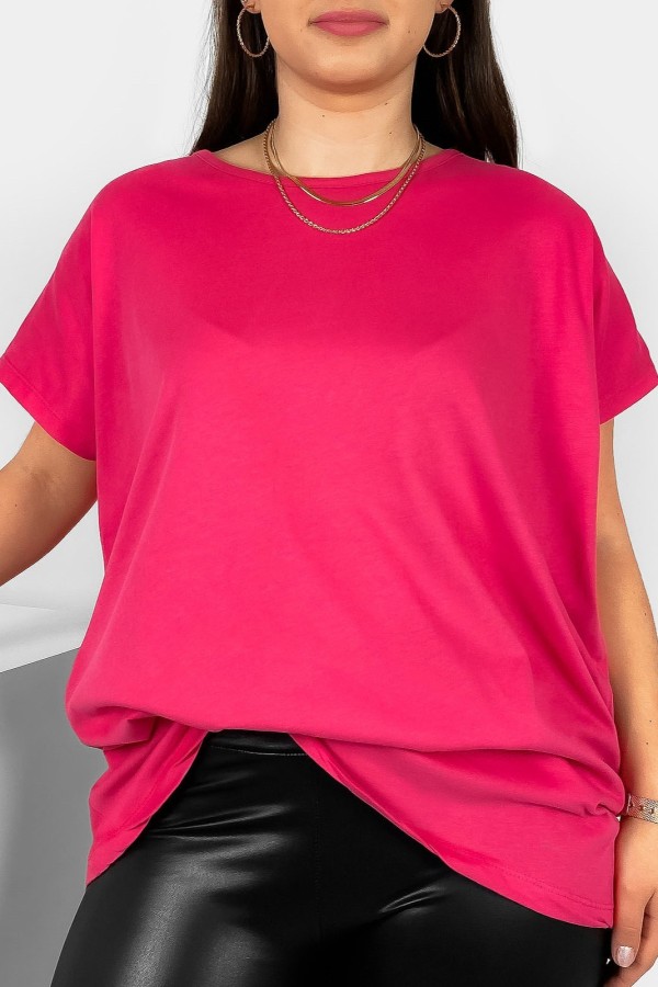 Nietoperz gładki T-shirt damski plus size w kolorze różowym Bessy 2
