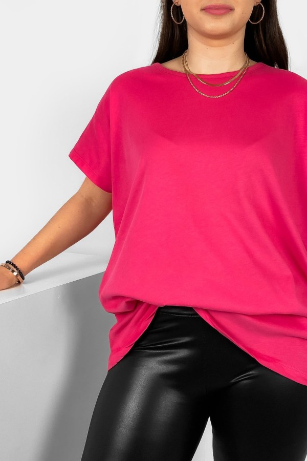 Nietoperz gładki T-shirt damski plus size w kolorze różowym Bessy 1
