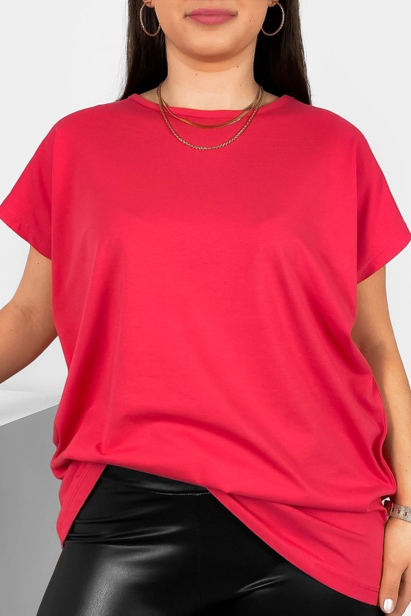 Nietoperz gładki T-shirt damski plus size w kolorze malinowym Bessy
