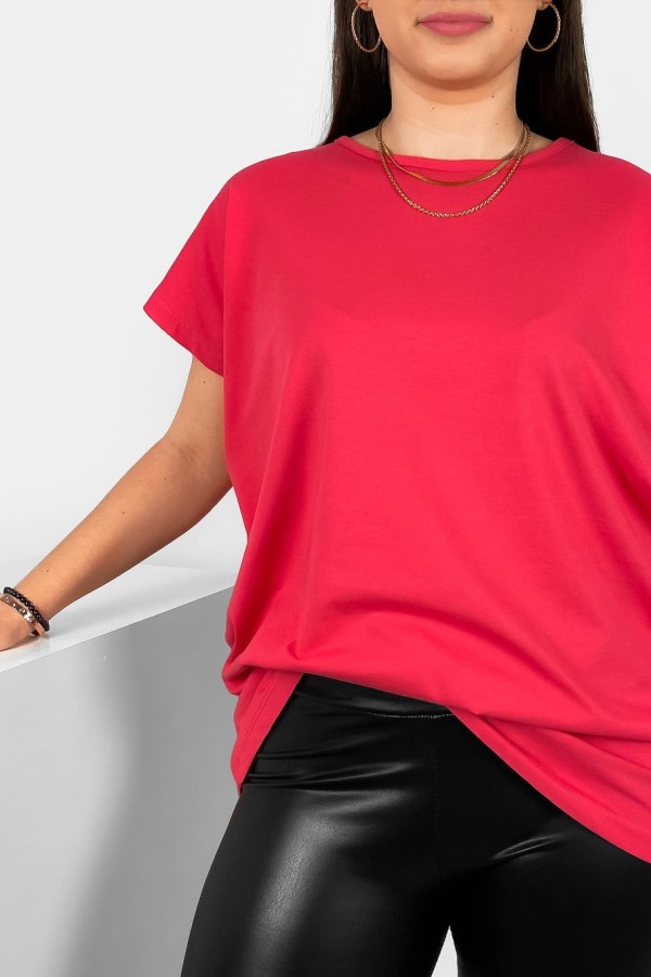 Nietoperz gładki T-shirt damski plus size w kolorze malinowym Bessy 1