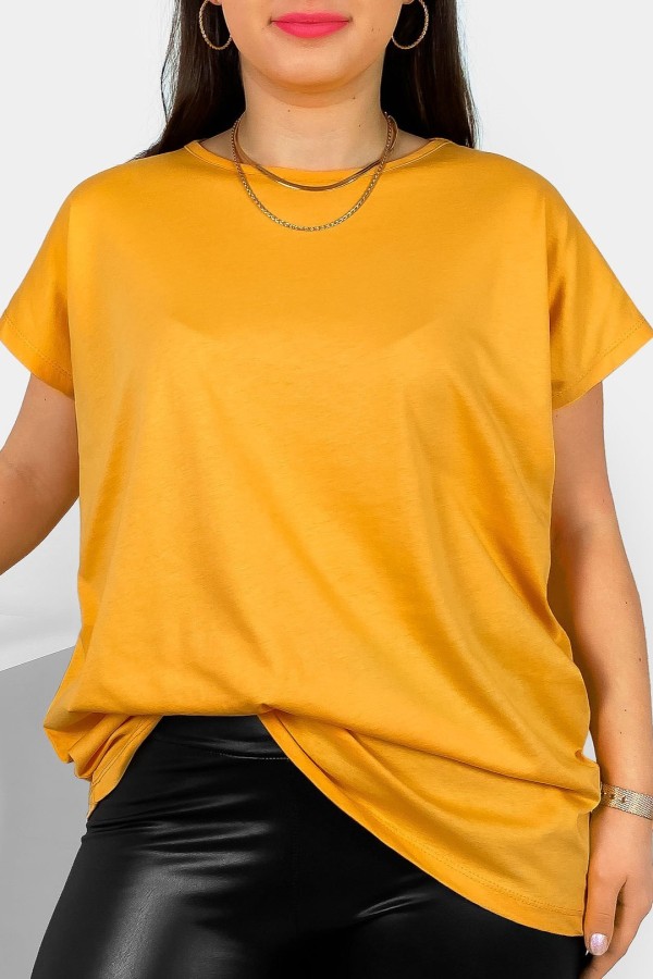 Nietoperz gładki T-shirt damski plus size w kolorze jasny pomarańczowy Bessy